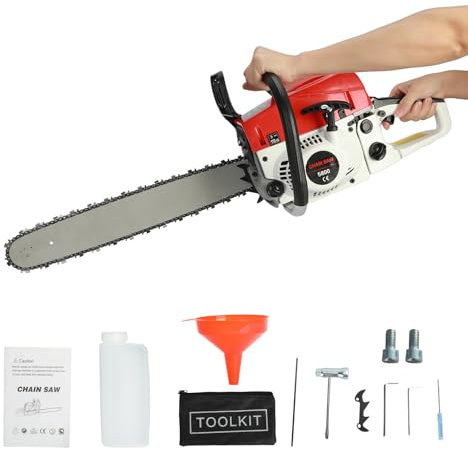 Tronçonneuse Thermique 58cc 2,4kW avec Guide-Chaîne 50cm, Lubrification Automatique, Frein de Sécurité, Tronconneuse Thermique pour Abattage et Bois de Chauffage