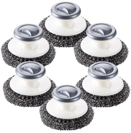 BEBEMOKO 6piezas Cepillo para Fregar Platos Acero Inoxidable Mango Plástico Unidades Limpieza Versátil