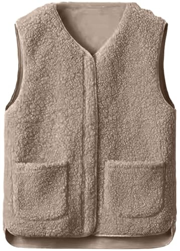 Yutdeng Gilet Donna Invernale Senza Maniche in Pile Caldo con Zip Smanicato Elegante Donna Giubbotto Teddy con Scollo a V Leggero Panciotto con Tasche
