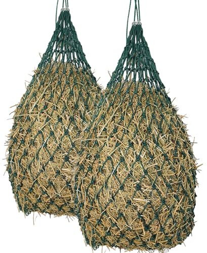 Cerkkapo 2 redes de heno para caballos, red de heno de 40 pulgadas, malla estrecha (5 cm), red de heno para caballos con mosquetón, red de alimentación de malla estrecha, saco de heno para