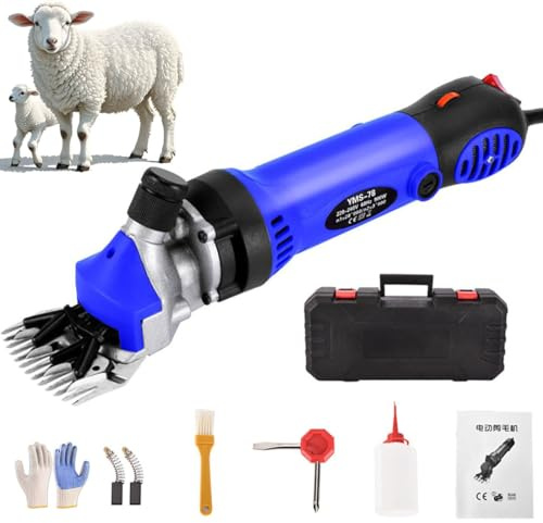 Tijeras Eléctricas para Lana, Tijeras Agrícolas Resistentes De 900 W, Cuchillas De Acero De Aleación De 6 Velocidades, Herramientas para Recortar Pelo Grueso De Alpaca Y Cabra (Blue)