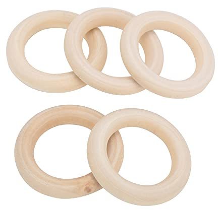 Fdit Anillo de Dentición de Madera para bebé, Mordedor con Textura de Madera para Bebés Menores de 3 Años, Paquete de 5 Anillos de Pulida para Calmar las Encías y Proyectos de (60mm)