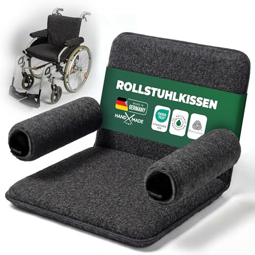 NOVALIV Rollstuhl Komfort-Set anthrazit – Ergonomisches Sitzkissen gepolsterte Armlehnen-Schoner – Rollstuhlpolster und Armlehnenpolster Anthrazit – Komfortables Rollstuhl Zubehör für Alltag & Pflege