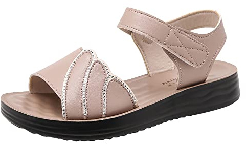 ZTFYKLIN Sandalias De Mujer 2023 Nuevas Prendas Vestir Verano, Pantuflas Antideslizantes Blanda Para Ancianos Con Gancho Inferior Edad (Rose Gold, 41) Hebilla Esparto Planas Espadrilles Women