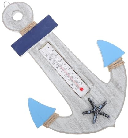 Beavorty Wooden Anchor Art Nautical Beach Theme Thermometer Hanging Ornament Rustic Anchor Decor Ocean Wall Decor Vintage Wooden Wall Decoration for Bedroom Living Room Lake House