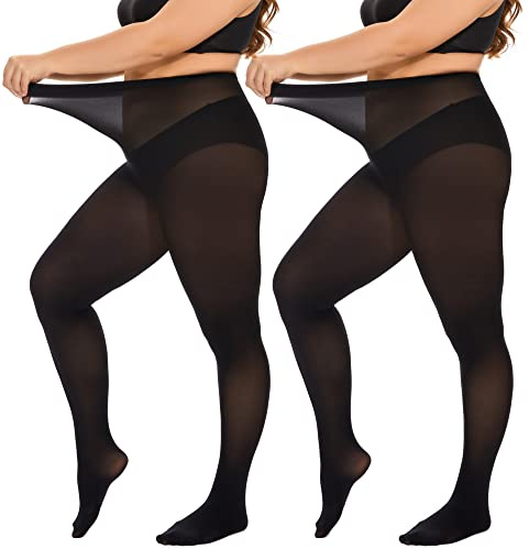 DUCMODA Collant Grande Taille pour Femme Doux Curvy Taille Haute Semi Opaque,2 Pairs-Noirs 3XL
