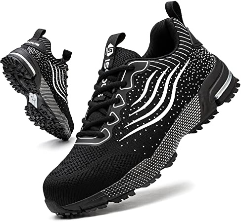 Zapatos de Seguridad para Hombre Mujer Zapatillas Trabajo Ligero Negro 42