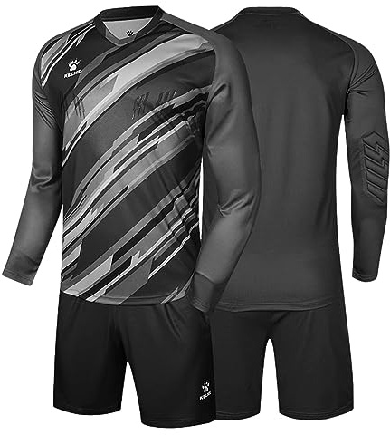 Kelme Maglia portiere uomo, completo da allenamento calcio, pantaloncini imbottiti, protezione in spugna, divisa da calcio, manica lunga, abbigliamento da allenamento nero, S