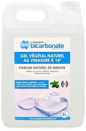 Gel Vinagre Vegetal a 14° – 5L Perfume natural de menta – Limpiador para el hogar, cocina, encimera y jardín – Compatible con tanques sépticos – Compañía de bicarbonato.