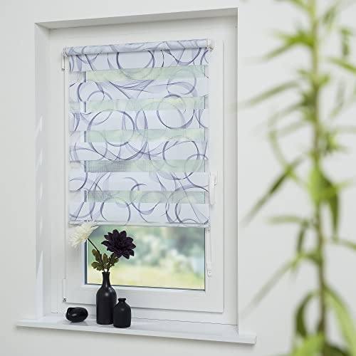 Klemmfix- Duorollo/Doppelrollo mit Druckmotiv Swirly mit verstellbaren Klemmträgern, Montage ohne Bohren, Breite: 100 cm/Höhe: 160 cm, Farbe: grau-Violet