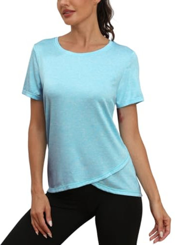 Jlowesun Sport Oberteile Damen Kurzarm,Leichtes Atmungsaktiv Funktions Sportshirt Damen,Rundhals Sport Top Damen Passend für Fitness Laufshirt Yoga L