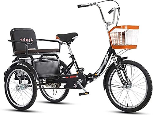 WRHOPR Adult Trike, Tricycle for Adult 3 Wheel Bikes, Adults Tricycle 1 Speed Trike 3 Wheels Bike for Shopping Picnic Outdoor Sports with Shock-Absorbing Front Fork and Child Back Seat