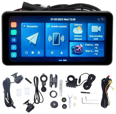 7inch Motorbike GPS Navigation System, Dual Bluetooth High Resolution Screen, Portable Waterproof Motorcycle DVR for Android Auto Carplay Multimedia Display Navigation System