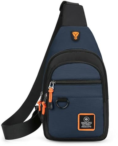 Sac de poitrine à bandoulière pour homme et garçon, étanche, petit sac de voyage, sac à bandoulière pour l'extérieur, randonnée, voyage, jogging pour un style décontracté, bleu, Taille unique