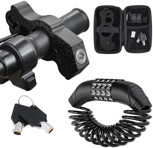 Windance Antivol de moto, verrou de frein robuste pour guidon + câble de verrouillage de casque avec combinaison + sac de rangement pour moto, VTT, cyclomoteur, scooter (noir + noir)