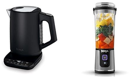 Bouilloire Ninja Perfect Temperature, 1,7 L, contrôle de la température, affichage LED, KT200EU + Ninja Blast Blender portable, 530 ml, mini blender sans fil puissant, rechargeable, BC151EUBK
