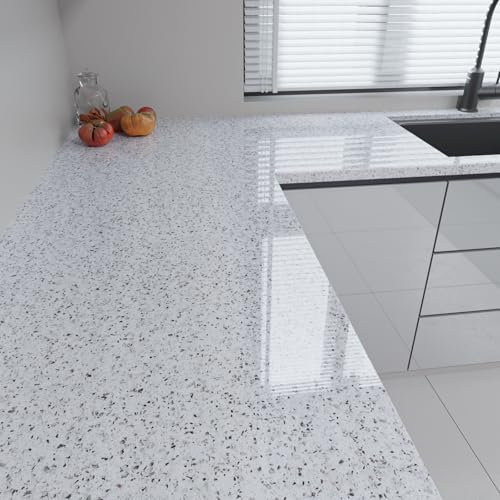 VaryFloral Carta da Parati Adesiva Granito Pellicola per Mobili 30cmx300cm Carta da Parati Rivestimento Cucina Effetto Marmo Bianco Rotolo Adesivo per Mobili Terrazzo Camera da Letto