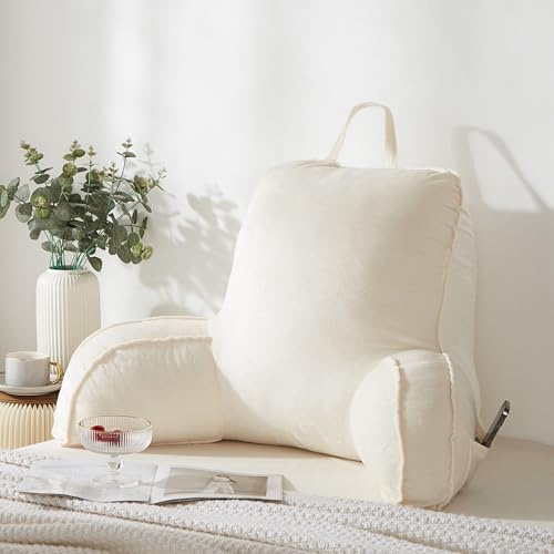 StarAneer Reading Pillow for Sitting in Bed Adult,Back for Bed Sitting Up, Pillow,Backrest Back Support Chair Pillow, College Dorm Essentials for Girls and Boys, Velvet Beige L
