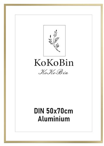 KokoBin Cornice per Quadri e Poster in Alluminio Oro con Vetro Acrilico Infrangibile - Moderna con Passe-partout per Immagini e Foto (Oro, 50 * 70)
