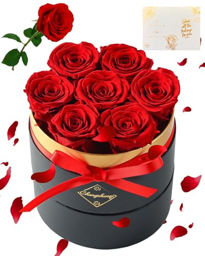 Changshunqi Forever Flowers Preserved Roses in a Box - 7 Preserved Flowers in a Box Last 2-3 Years, Rose Forever Birthday Flower Gifts for Women Her Wife Anniversary Mothers Rose Gift for Her