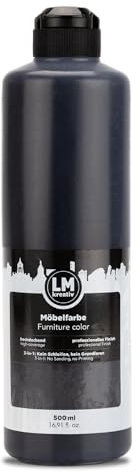 LM-Kreativ Möbelfarbe 500 ml - Schwarz - Hochdeckende Möbellack für Innen- und Außenbereich | Möbelfarbe ohne Schleifen | Küchenfarbe/Küchenfront Farbe | Geruchsarm und Umweltschonend