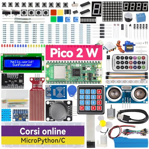 SunFounder Raspberry Pi Pico 2W Ultimate Starter Kit avec 110+Tutoriels Vidéo Cours en ligne, 96 Projets (16 Projets IoT), MicroPython, C++ (Compatible avec Arduino IDE)