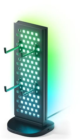 Nanoleaf Hub Luminoso para Gaming, Lámpara Mesa Inteligente RGB 3-en-1 con Soporte Auriculares/Mando, Iluminación Doble Cara, Dock USB-C, Sync Música y Pantalla vía App, Luz Ambiental Gaming