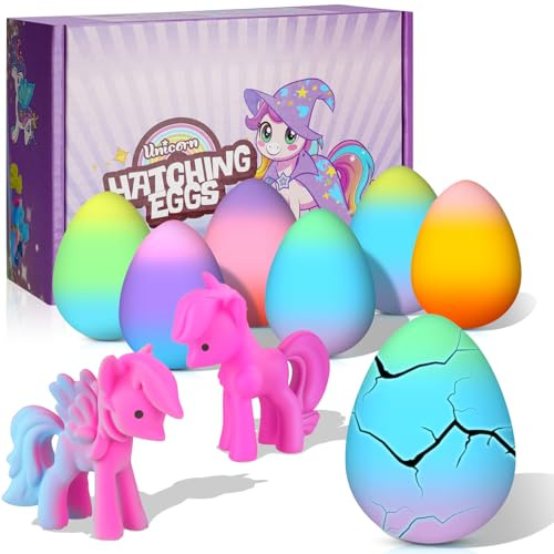 AYESY Unicorni Uova Arcobaleno che Si Schiudono, 6 Giocattoli Unicorno per Bambini Regali di Pasqua Scatola Cieca per Schiusa Magica, per 3-8 Anni, Giocattoli che si Espandono in Acqua Uova Arcobaleno