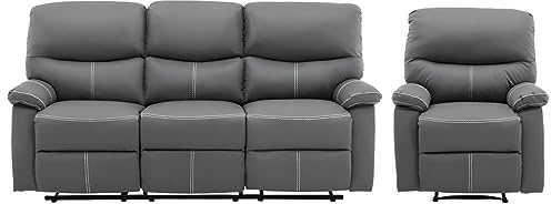 Vente-unique - Canapé 3 Places et Un Fauteuil Relax en Simili Gris Canby