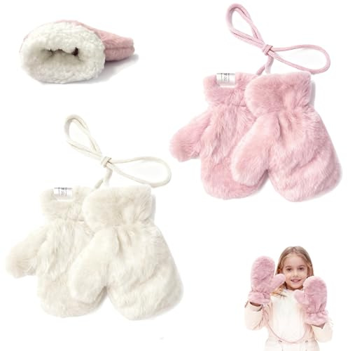 DAILJMON Moufles Enfant 2 Paires Gants Hiver Gants Enfant Polaire avec ficelle, 3-7 Ans Mitaine Enfant Kids, Pour Cadeau de Noël, le Nouvel An, un anniversaire