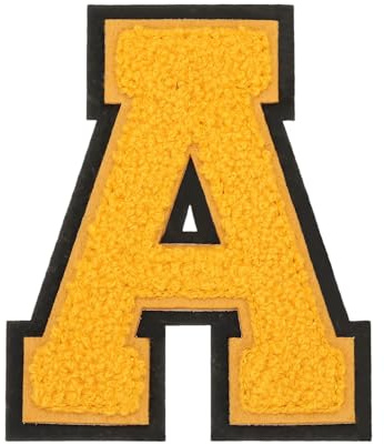 QUARKZMAN Toppe Lettera In Pelo Lungo 4 Toppe Iniziale A-Z Ricamate In Pelo Giallo Cucire O Stirare Per Ricambi DIY Magliette Giacche Borse (Lettera A)