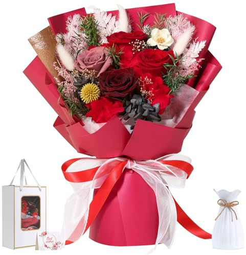 Emibele Fiori per Consegna Prime, Bouquet Fiori Conservati, Rose Rosse Eterne Durano 3 A 5 Anni, Compleanno San Valentino Festa Mamma Regali Fiori per Lei Donne Moglie Mamma Nonna