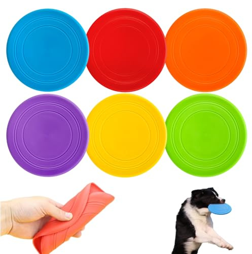 Disques volants pour chien, paquet de 6 disques volants en caoutchouc souple de 7 pouces, jouets interactifs pour chien pour l'entraînement, rapporter, jouer en plein air pour les mâcheurs agres