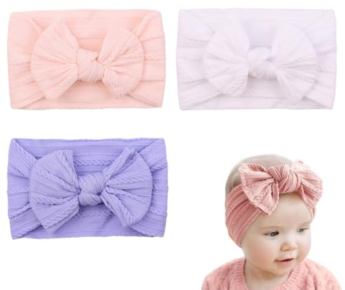 CFEWV 3 Pezzi Fasce Bambina Neonata, Fiocco Fascia Capelli Bambina In Nylon Elasticizzato, Fascia Neonato Per Capelli, Morbido Copricapo Carino Per Bambini Neonati