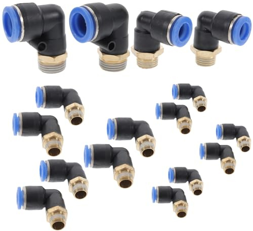 minkissy Set 16pz Raccordi per Tubi Dell'aria a Innesto Rapido, Raccordi a Crimpare in Plastica Filetto Esterno, Gomito Filettato per Automazione Pneumatica e Riparazione Tubi Flessibili
