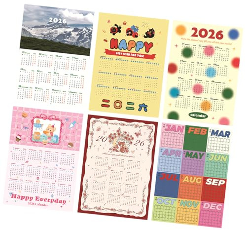6 pezzi formato 2026 calendario poster collezione con ganci per la decorazione della casa e pianificazione giornaliera dissolvenza poster moderno calendario da parete