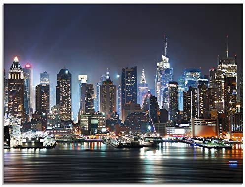 ARTland Glasbilder Wandbild Glas Bild einteilig 60x45 cm Querformat USA New York Skyline Nacht Times Square Hudson River Städte Amerika T5WT