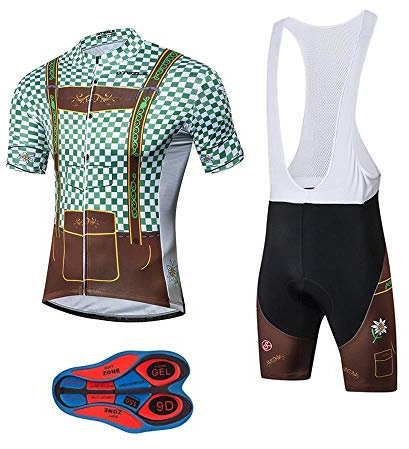 Men's Quick-Dry Cycling Jersey Set Road Bike Bicycle Shirt + Bib Shorts with 9D Gel Padded MTB Riding Clothing kit