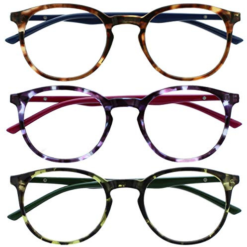 OPULIZE Met Lunettes de Lecture Pack de 3 Montures Rondes et Minces Charnières à Ressort Anti-Rayures Écailles de Tortue Marron Violet Vert Hommes Femmes RRR60-256 +3.00