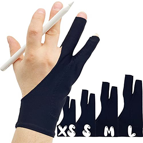 AKX Artist Drawing Glove Medium - 2 Pack Palm Rejection for iPad - Smudge Guard, 2 Finger, Fingerless, Good for Left and Right Hand, Black | AK-020