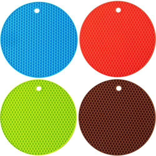 4 Piezas Salvamanteles de Silicona Protector Sartenes,Separadores Salvamanteles Silicona,Sostenedor de Pote Estera Antideslizante,para Ollas,Vajilla,Teteras(Multicolor)