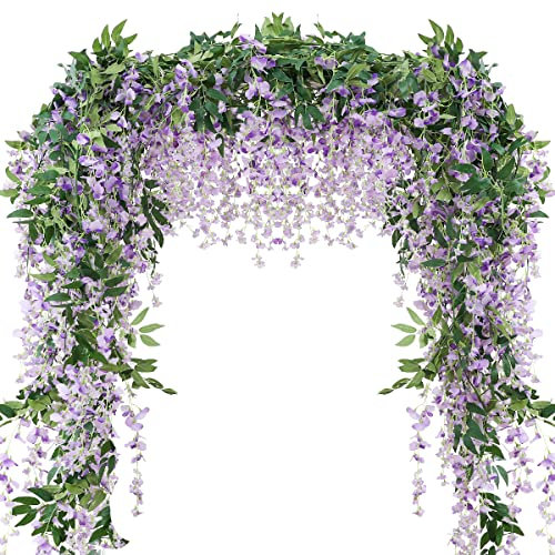 Veryhome 2PCS 7.2FT Künstliche Wisteria Blumen Girlande gefälschte Wisteria Rebe gefälschte Blumen Girlande Seide Ivy Hängende Blume für Hochzeitsdekorationen Home Garten Party Dekor (Lila)