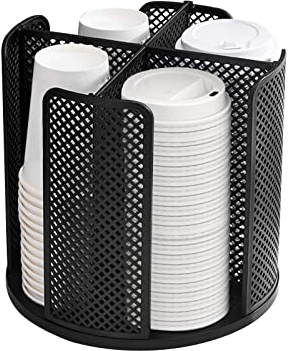 Honlibey Cup and Lid Organizer Cup Dispenser Coffee Cup Organizer Paper Cup Holder Rotating for Bathroom, Restaurant, Break Room, Coffee Station, Bar, Buffet, Kitchen Cabinet, Countertop,4 Compartment