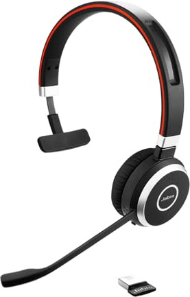 Jabra Evolve 65 SE Link380a MS Mono - Auriculares Bluetooth con micrófono con cancelación de ruido, batería de larga duración y doble conectividad - Funciona con todas las demás plataformas - Negro