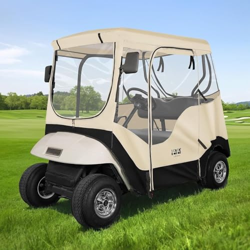 10L0L Copertura per Carrello da Golf 2 Passeggeri per EZGO TXT RXV con Aperture per Specchietti Laterali di Sicurezza, 600D Copertura per Golf Car con Finestra Trasparente su 4 Lati