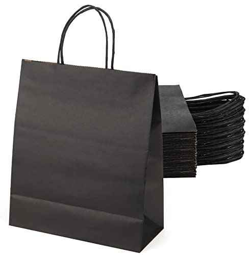 JOIKIT 40 PCS 25 x 12 x 33cm Black Paper Gift Bags with Handles, Kraft Paper Bags, Black Shopping Paper Bag for Party Favor, Packaging, Retail