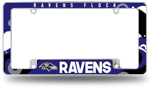 Rico Industries NFL Football Baltimore Ravens Wave 30,5 x 15,2 cm Chrom Allover Automotive Kennzeichenrahmen für Auto/LKW/SUV