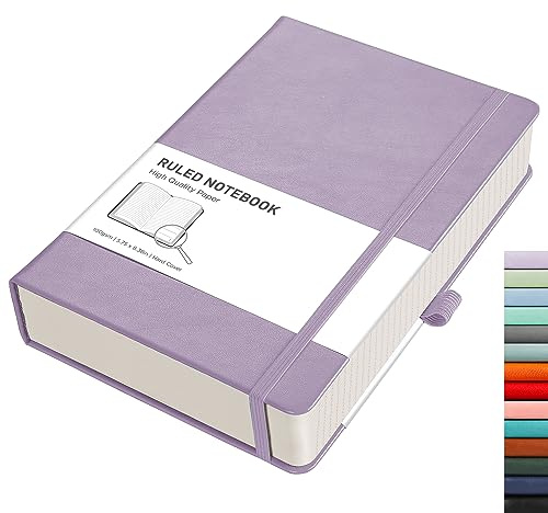RETTACY A5 Lined Notebook, Hardcover Journal, 320 Pages, Light Purple | Leather Notepad for Men Women, 100 GSM Thick Ruled Paper, for School Office Writing - 14.5 × 21 cm
