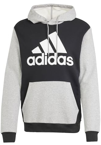 Adidas Uomo Essentials Fleece Big Logo Hoodie, Black/Medium Grey Heather, S