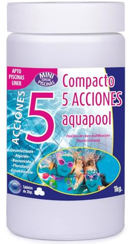 Pastillas de Cloro Mini Piscinas Aquapool (Tabletas 20 Gramos 5 acciones) 1 kg - Apto para POLIÉSTER/Liner
